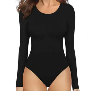 NWT Women’s Snap Crotch Casual Long Sleeve Leotard Athleisure Top Scoop Neck